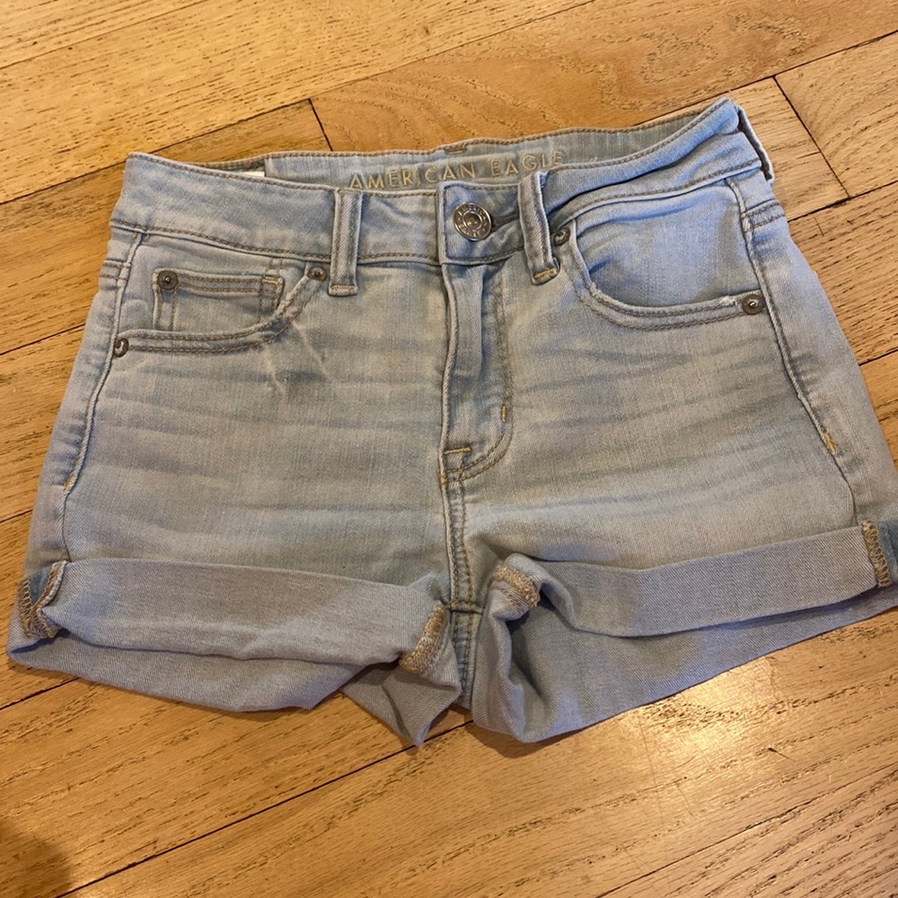 American eagle jean shorts, size 0, light blue